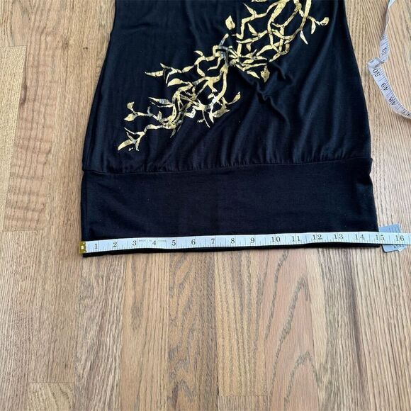 Misopé Black Embellished Asymmetrical Sleeveless Blouse with Gold Rose - Picture 9 of 9